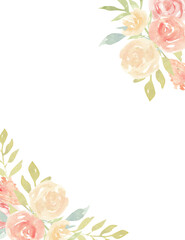 Blush flowers watercolor frame, pink roses watercolor border