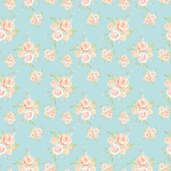 Blush flowers watercolor seamless pattern, pink roses