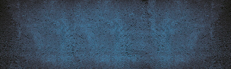 Retro blue wide rough concrete panoramic texture. Wide cement with pebble wall. Abstract dark large background