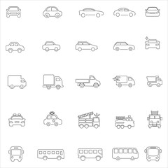 Linear car icons set. Universal car icon to use in web and mobile UI, car basic UI elements set