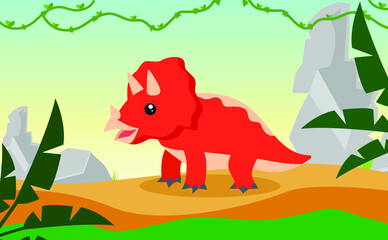 Cute vector dinosaur triceratops with nature background - jurassic prehistoric animal © rumicreative
