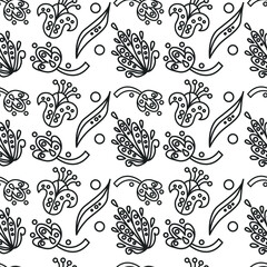 Vector seamless floral pattern black flowers on a white background.