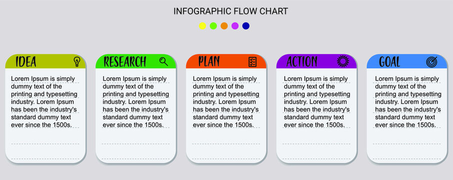 
Business infographic vector chart with 5 options. Presentation flow chart data visualization with icons. Work process colorful diagram 
