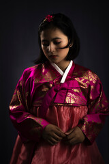 Young and attractive Asian woman wearing Korean traditional clothes Hanbok