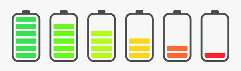 Battery charging charge indicator. Vector icon level Battery Energy powerfully full. Power running low up status batteries set logo Charge level empty loading bar Gadgets alkaline tags. Nearly there.
