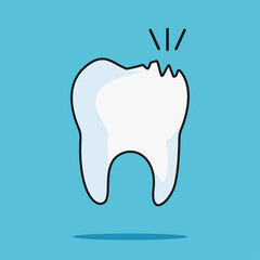 Cracked tooth flat icon, Dental and medicine, vector graphics, a colorful solid pattern on a blue background. Broken tooth for dental clinic and healthcare
