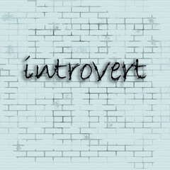 Background, brick wall of mint color with the inscription "introvert".
