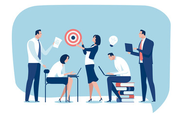 Target. Brainstorming. The business team at work. Vector illustration