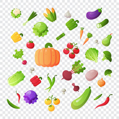 set fresh vegetables collection healthy food concept transparent background