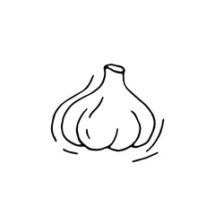 Head of garlic. Vegetable. Vitamins. Eco. Harvest from the garden. Doodle. Vector. Hand-drawn illustration. Silhouette. Black and white outline. Coloring.