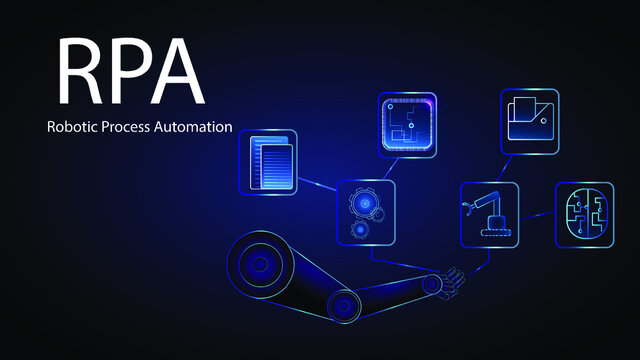 RPA and technology background and power button and vector picture