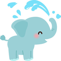 鼻を使って水浴びする子ゾウ