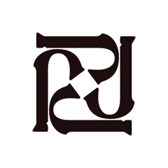 Initial letter J, J4 or 4J logo template with vintage geometric square line illustration in flat design monogram symbol