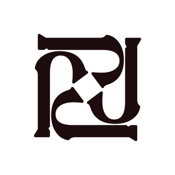 Initial letter J, J4 or 4J logo template with vintage geometric square line illustration in flat design monogram symbol