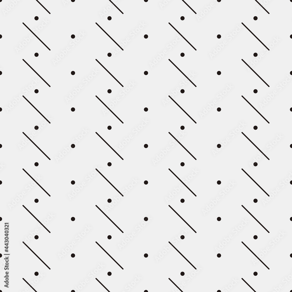 Aufkleber dots and diagonal sticks pattern. seamless and vector black shapes on gray background.