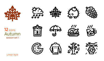 Autumn icon vector set. Linear style collection of season attributes