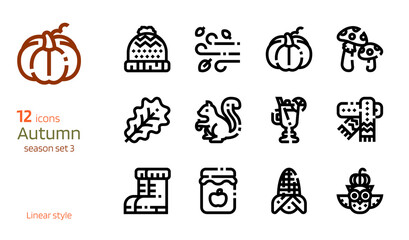 Autumn icon vector set. Linear style collection of season attributes