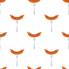 seamless pattern with grilled sausage on fork