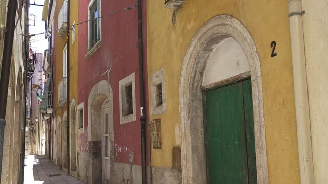 Colorful and characteristic alleys of the historic center of Isernia. Isernia, Molise, Italy, Europe