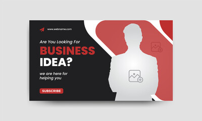Video thumbnail design for any video. Editable business ideas thumbnail template for social media and web banner
