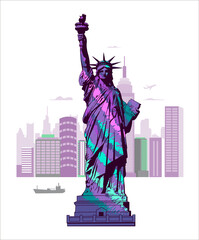4 th of July. Independence Day of the USA. The Statue of Liberty. Stock vector illustration isolated on white background. Holiday. Congratulations, greetings. 