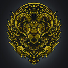 artwork illustration and t shirt design lion horn engraving ornament