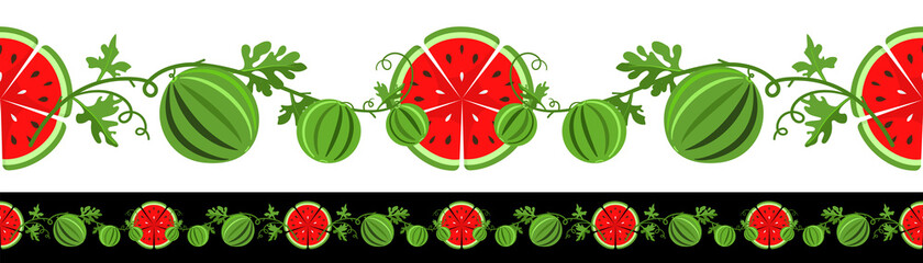 Watermelon border, a bright decoration of your design. Cartoon style. Vector isolated on a white background.