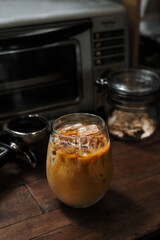 Cup of coffee on table wooden table