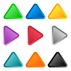 Multi color 3d button triangle icon background for web or print design element