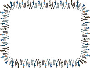 Vector border from sketches striding young people in business suits