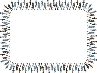 Vector border from sketches striding young people in business suits