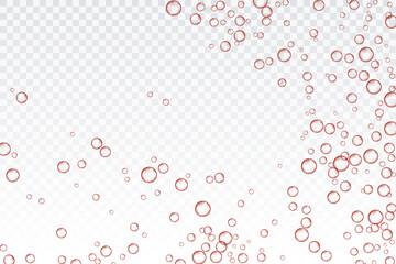 Red air bubbles, oxygen, champagne crystal clear, isolated on a transparent background of modern design. Vector illustration of EPS 10.