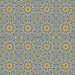 abstract seamless pattern with yellow flowers on a blue background