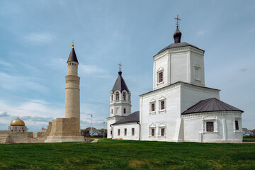 View of the Assumption Church and the Cathedral Mosque on the territory of the Bulgarian State Historical and Architectural Museum-Reserve, Bolgar, Republic of Tatarstan, Russia