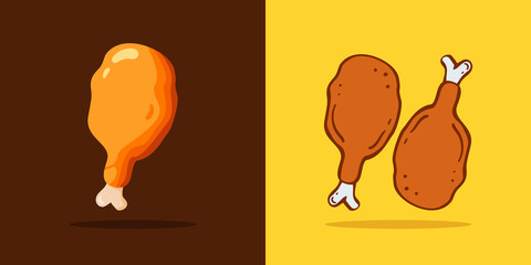 Set Fried Chicken leg icon Design Template. Illustration vector graphic. Flat design. Fast food.Perfect for food concepts, diet infographics, icons or web design, street restaurants menu