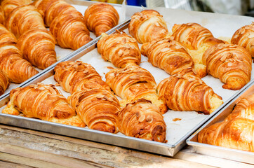 Closed up home made croissant bakery ready to serve