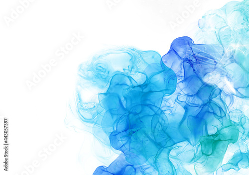 背景 テクスチャ アルコールインク 水彩 アート ラメ グリッター 金粉 青 エメラルドブルー Wall Mural Emmanma