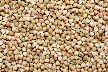 Closed up dry organic buckwheat seed background. For healthy food ingredient or agricultural product concept
