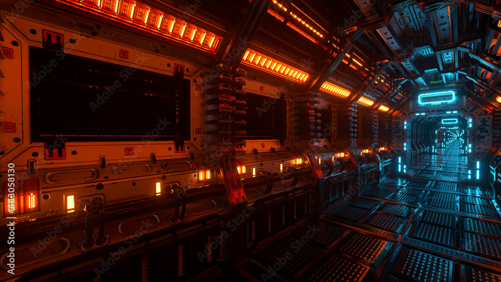 Canvas Prints flying into spaceship tunnel, sci-fi spaceship corridor. futuristic technology for technical titles 