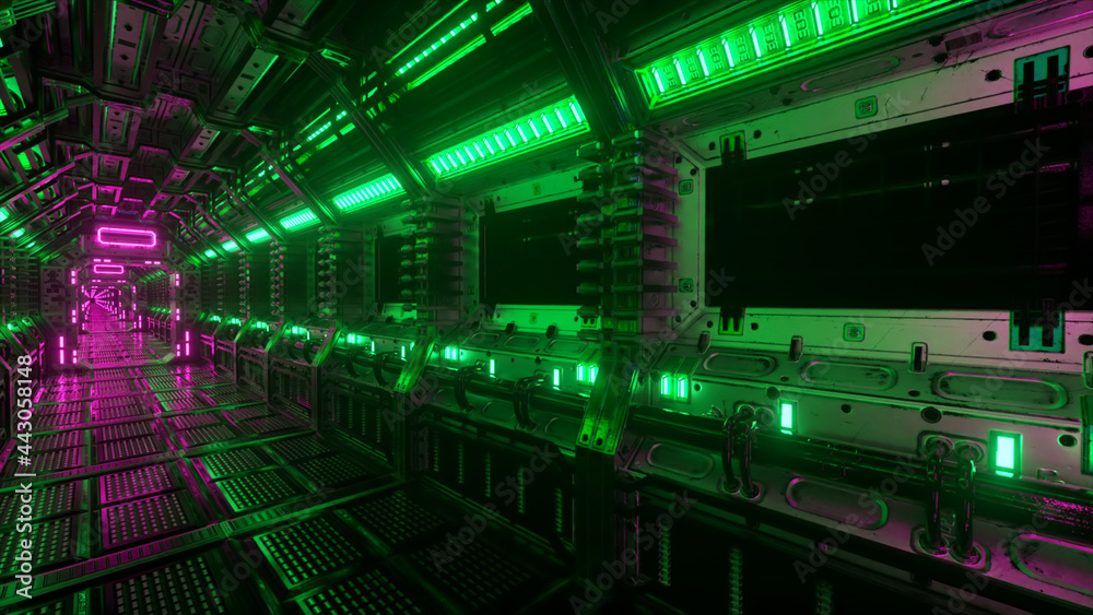 Canvas Prints flying into spaceship tunnel, sci-fi spaceship corridor. futuristic technology for technical titles 