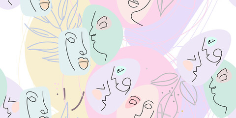 Obraz na płótnie Canvas Face line pattern. Minimal art one line drawing.