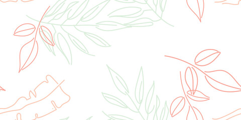 Tropical Leaf Modern Print Pastel One Line Drawing