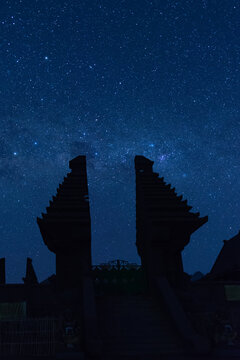 Milky way over temple on Mount Bromo, Bromo-Tengger-Semeru National Park, East Java, Indonesia