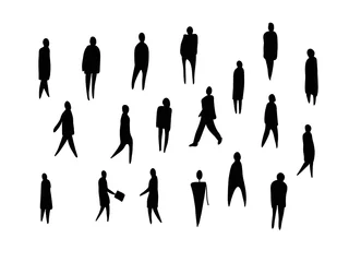 Fotobehang Vector illustration, Outline silhouettes of people, Contour drawing, people silhouette, Icon Set Isolated , Silhouette of sitting people, Architectural set   © Victoria