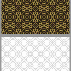 Abstract background patterns with geometric elements in retro style. Set. Colors used: white, black, gray, gold, wallpaper. Seamless pattern, texture. Vector illustration