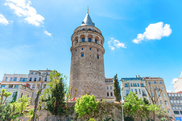 Fototapeta na wymiar Galata tower landmark, Istanbul street in Turkey