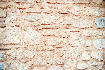 Old brick wall from red bricks with old white concrete, brick background