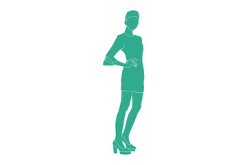 Vector illustration of elegant woman posing, Flat style with outline