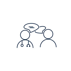 Doctor And Patient Online Chat  Line Icon - stock illustration. An icon of a doctor using online chat to communicate with a patient.