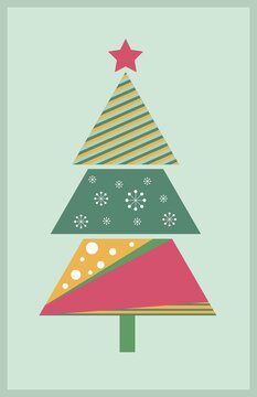 Cartoon winter holiday illustration with abstract christmas tree.